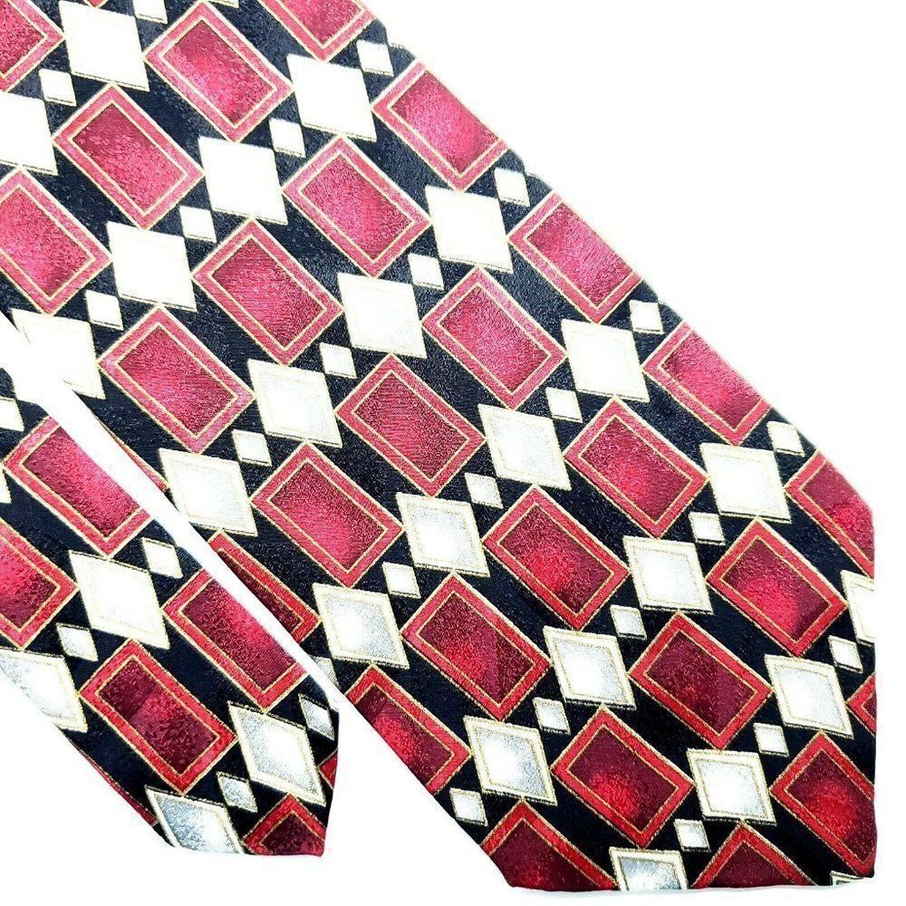 Savile Row‎ Red Silk Tie Geometric Abstract Classic